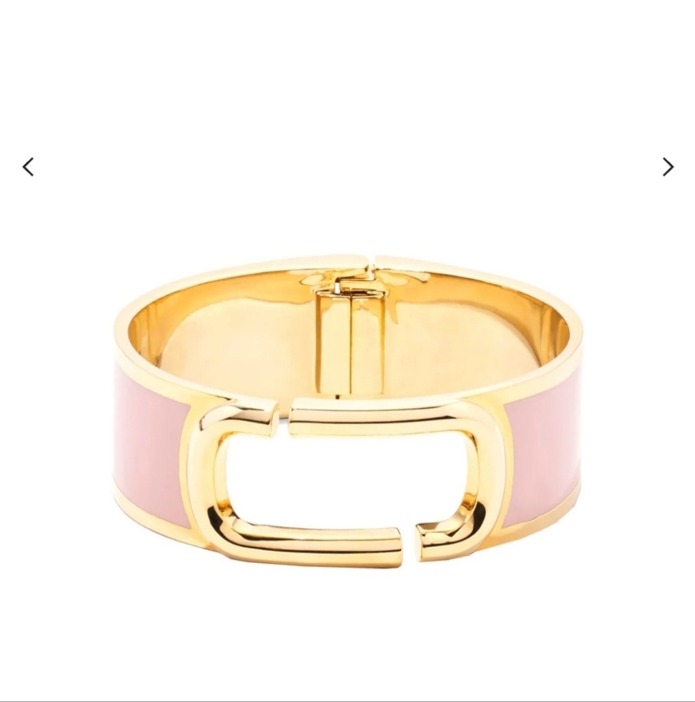 Marc Jacobs The J Marc Large Hinge Rose Enamel  Gold Metal Bangle With Dust Bag